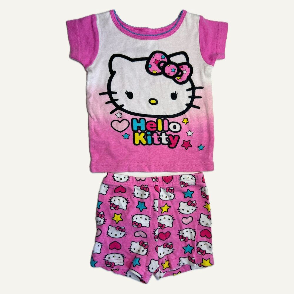 Hello Kitty Toddler Girls Pajama Set Pink Shirt & Shorts Sleep Set Sanrio 18M 2T